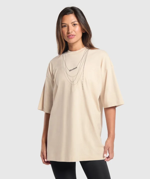 Gymshark T-shirts & Tops*Elevate Chain Oversized T-Shirt CreamBeige