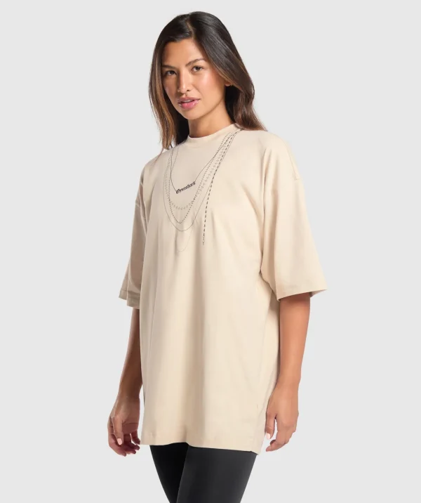 Gymshark T-shirts & Tops*Elevate Chain Oversized T-Shirt CreamBeige