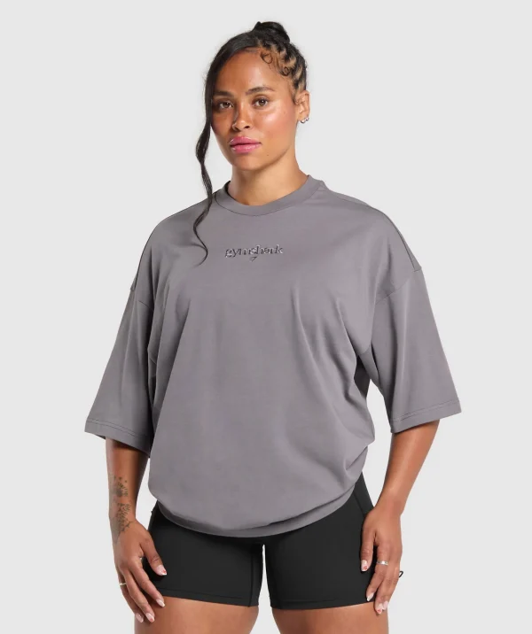 Gymshark T-shirts & Tops*Embroidered Logo Oversized T-Shirt BrushedGrey