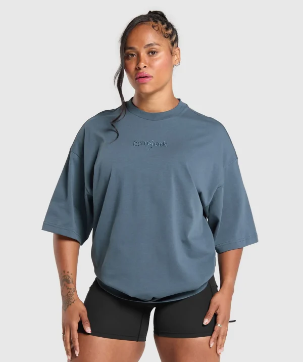 Gymshark T-shirts & Tops*Embroidered Logo Oversized T-Shirt CargoBlue