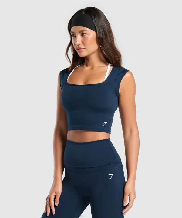 Gymshark Crop Tops*Everyday Cap Sleeve Crop Top Navy