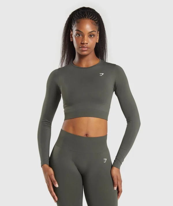 Gymshark Crop Tops | T-shirts & Tops*Everyday Seamless Long Sleeve Crop Top StrengthGreen