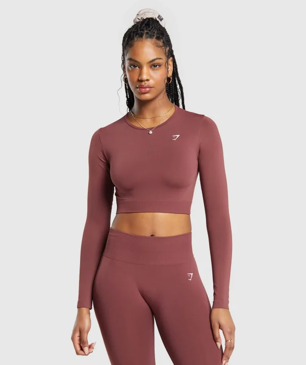 Gymshark Crop Tops | T-shirts & Tops*Everyday Seamless Long Sleeve Crop Top BurgundyBrown