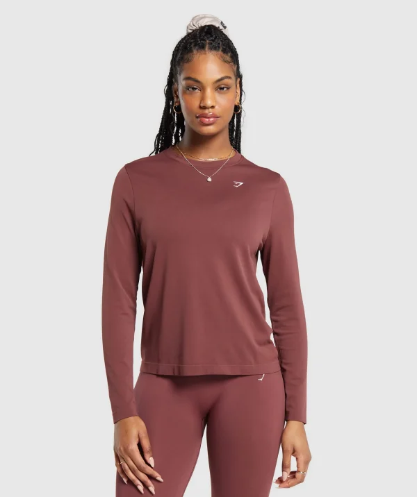 Gymshark T-shirts & Tops*Everyday Seamless Long Sleeve Top BurgundyBrown