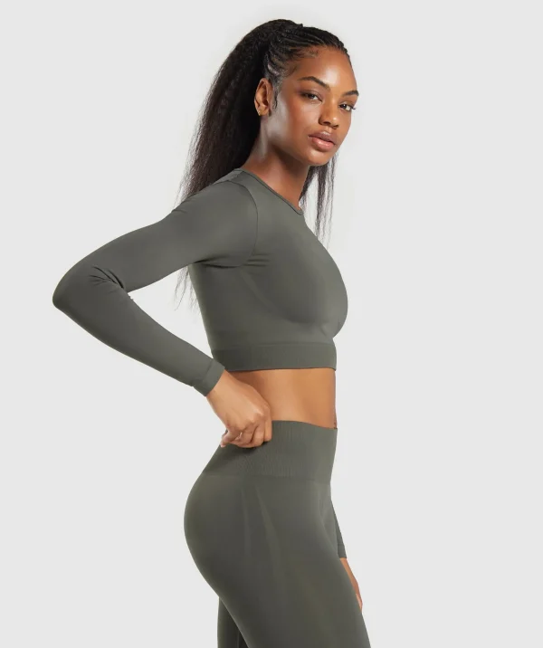 Gymshark Crop Tops | T-shirts & Tops*Everyday Seamless Long Sleeve Crop Top StrengthGreen