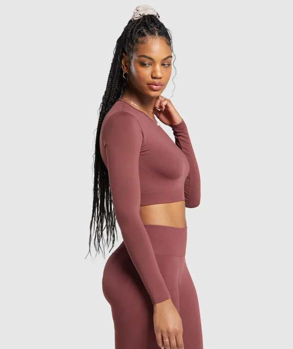 Gymshark Crop Tops | T-shirts & Tops*Everyday Seamless Long Sleeve Crop Top BurgundyBrown