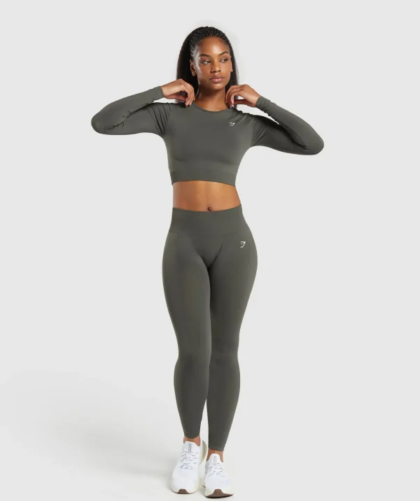 Gymshark Crop Tops | T-shirts & Tops*Everyday Seamless Long Sleeve Crop Top StrengthGreen