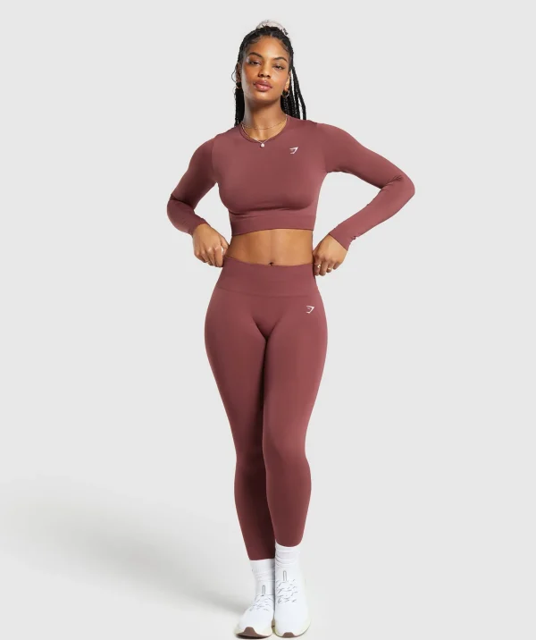 Gymshark Crop Tops | T-shirts & Tops*Everyday Seamless Long Sleeve Crop Top BurgundyBrown