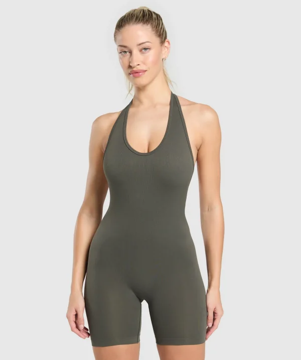 Gymshark Bodysuits*Everyday Seamless 5" All in One Short StrengthGreen