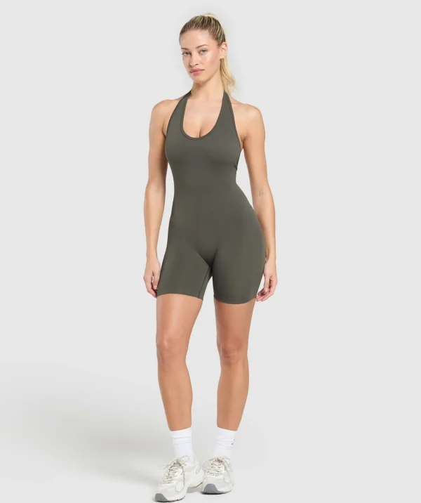 Gymshark Bodysuits*Everyday Seamless 5" All in One Short StrengthGreen