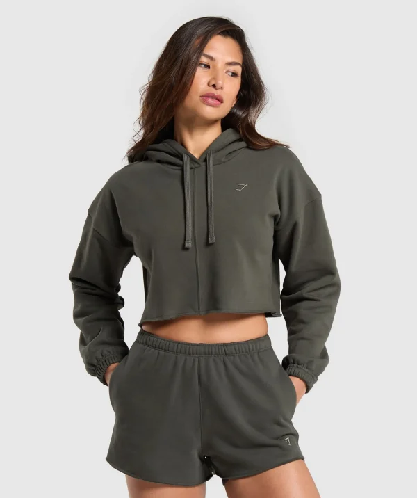 Gymshark Hoodies & Sweatshirts*Fleece Crop Pullover StrengthGreen