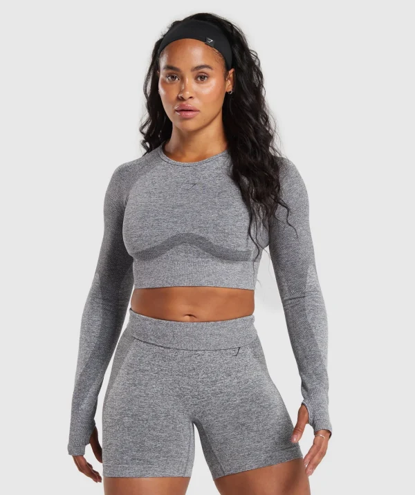 Gymshark Crop Tops*Flex Long Sleeve Crop Top CharcoalGreyMarl