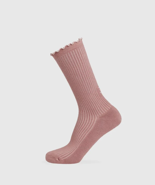 Gymshark Crew Socks*Frill Crew Single Sock BrickBrown/MutedPink