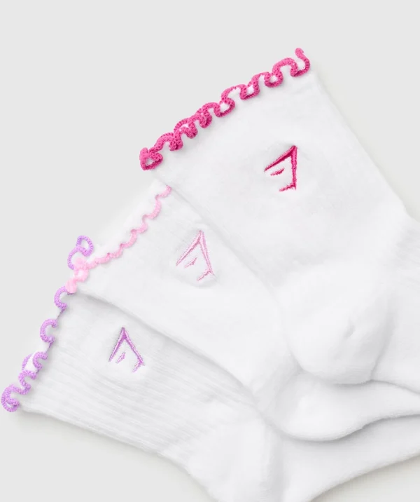 Gymshark Crew Socks*Frill Midi Sock 3pk White/SourPink/ActivePurple/WinningPink