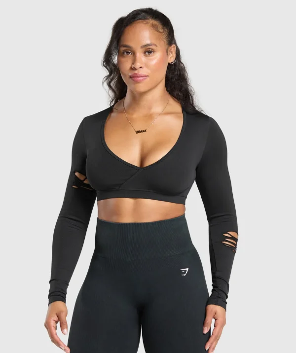 Gymshark Crop Tops | T-shirts & Tops*Gains Seamless Distressed Super Crop Top Black