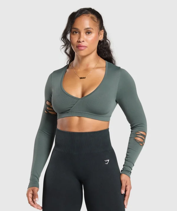 Gymshark Crop Tops | T-shirts & Tops*Gains Seamless Distressed Super Crop Top Teal