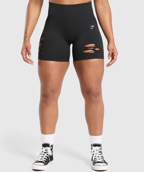 Gymshark Shorts*Gains Seamless Distressed Shorts Black