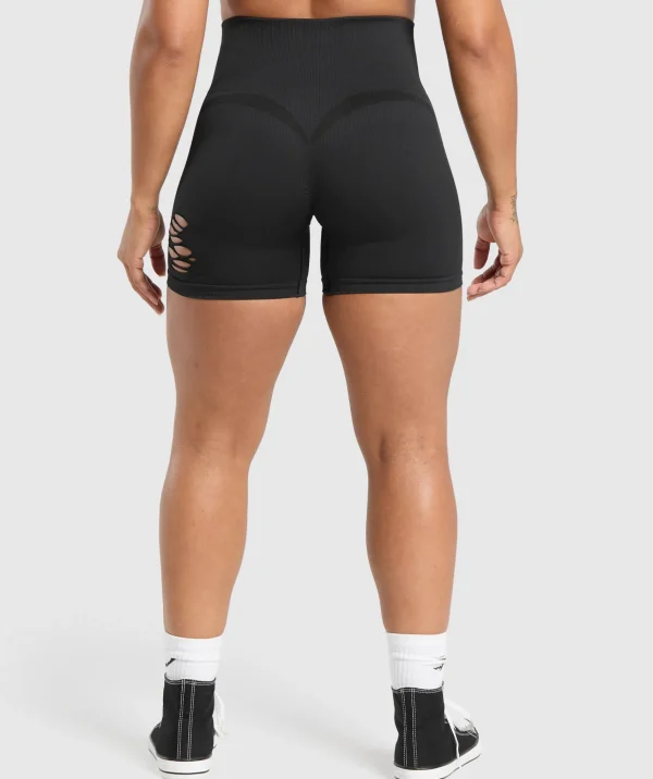 Gymshark Shorts*Gains Seamless Distressed Shorts Black