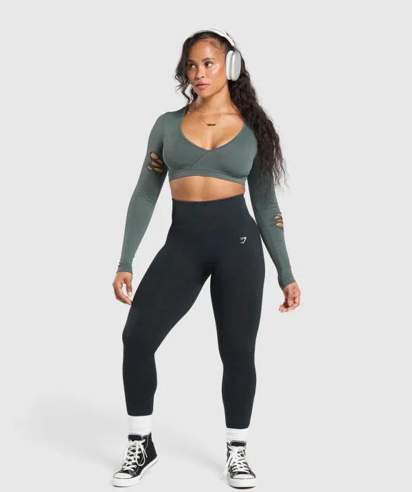 Gymshark Crop Tops | T-shirts & Tops*Gains Seamless Distressed Super Crop Top Teal