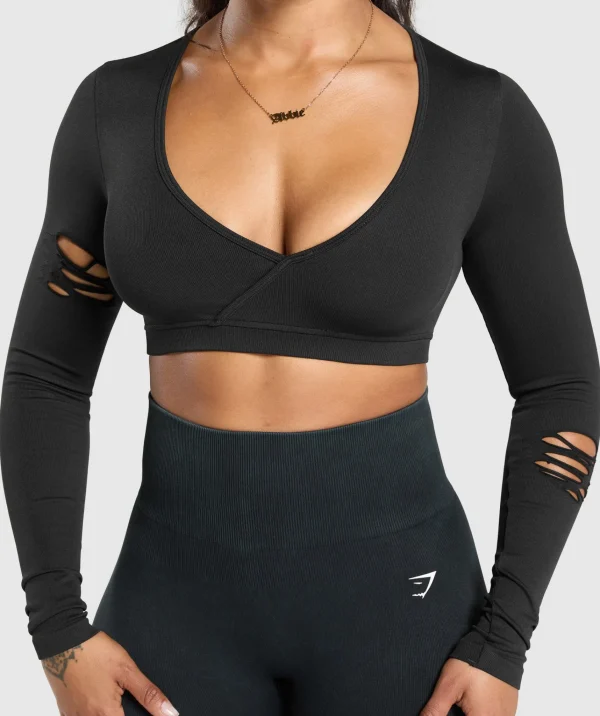 Gymshark Crop Tops | T-shirts & Tops*Gains Seamless Distressed Super Crop Top Black