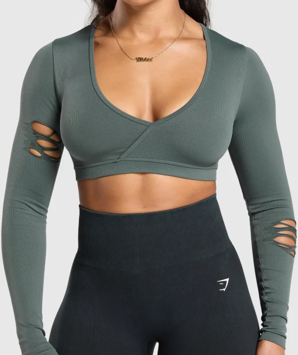 Gymshark Crop Tops | T-shirts & Tops*Gains Seamless Distressed Super Crop Top Teal