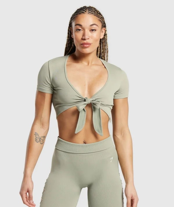 Gymshark Crop Tops*Gains Seamless Fitted Crop Top ChalkGreen