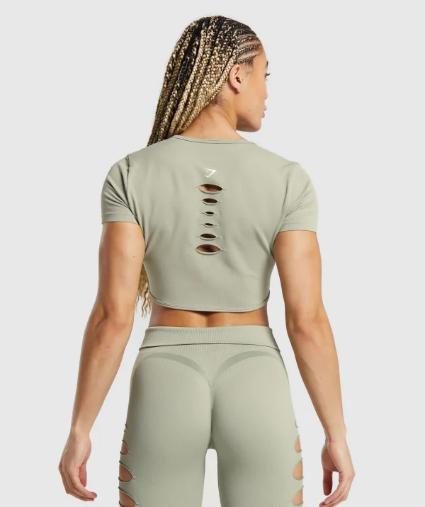 Gymshark Crop Tops*Gains Seamless Fitted Crop Top ChalkGreen