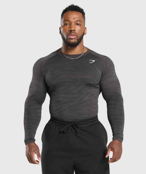 Gymshark T-shirts & Tops*Geo Animal Seamless Long Sleeve T-Shirt OnyxGrey/Black