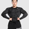 Gymshark T-shirts & Tops*Geo Seamless Long Sleeve T-Shirt Black/CharcoalGrey