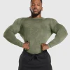 Gymshark T-shirts & Tops*Geo Seamless Long Sleeve T-Shirt CoreOlive/DeepOliveGreen