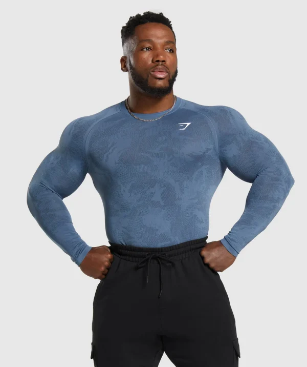 Gymshark T-shirts & Tops*Geo Seamless Long Sleeve T-Shirt FadedBlue/TitaniumBlue