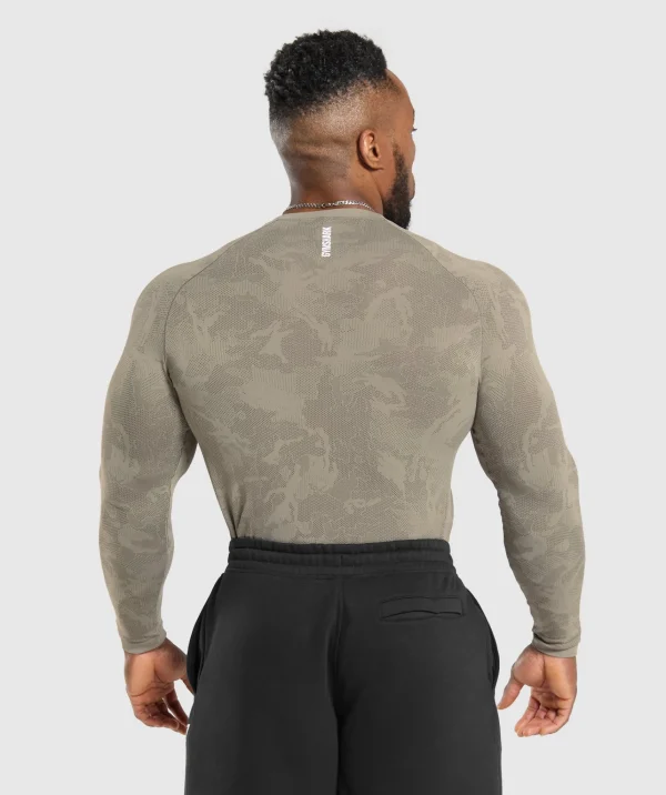 Gymshark T-shirts & Tops*Geo Seamless Long Sleeve T-Shirt LinenBrown/CamoBrown