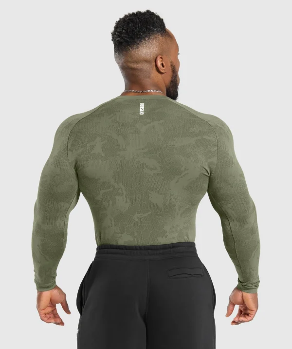 Gymshark T-shirts & Tops*Geo Seamless Long Sleeve T-Shirt CoreOlive/DeepOliveGreen