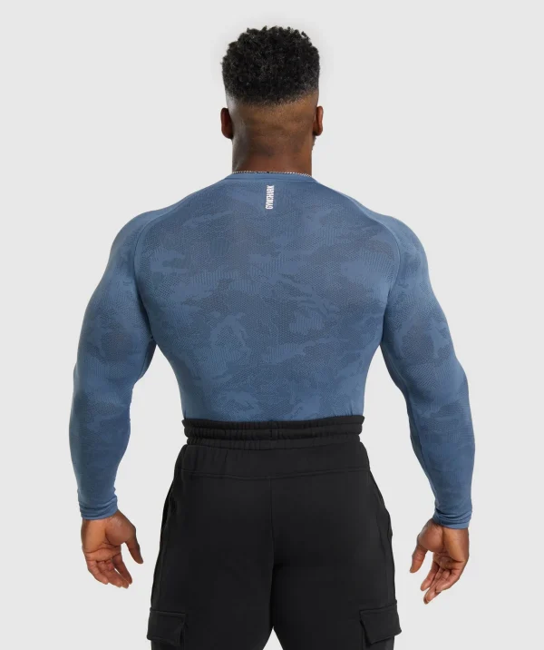 Gymshark T-shirts & Tops*Geo Seamless Long Sleeve T-Shirt FadedBlue/TitaniumBlue