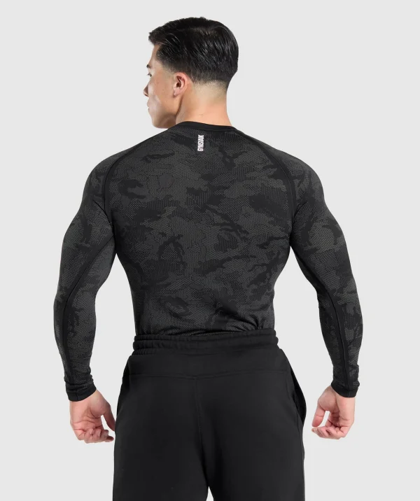 Gymshark T-shirts & Tops*Geo Seamless Long Sleeve T-Shirt Black/CharcoalGrey