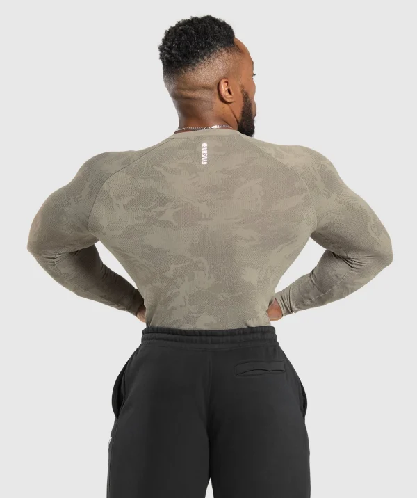 Gymshark T-shirts & Tops*Geo Seamless Long Sleeve T-Shirt LinenBrown/CamoBrown