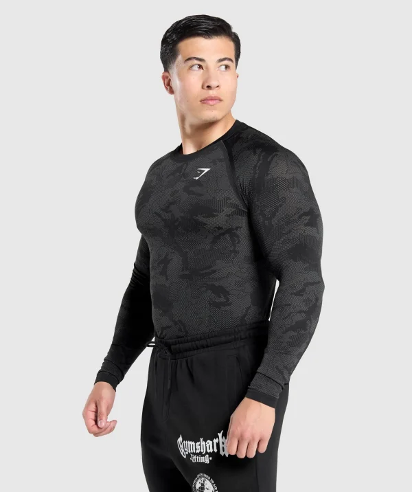 Gymshark T-shirts & Tops*Geo Seamless Long Sleeve T-Shirt Black/CharcoalGrey