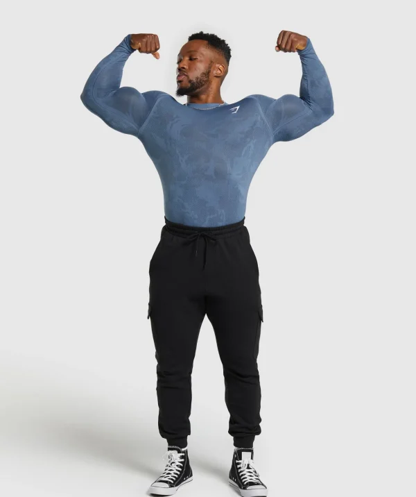 Gymshark T-shirts & Tops*Geo Seamless Long Sleeve T-Shirt FadedBlue/TitaniumBlue