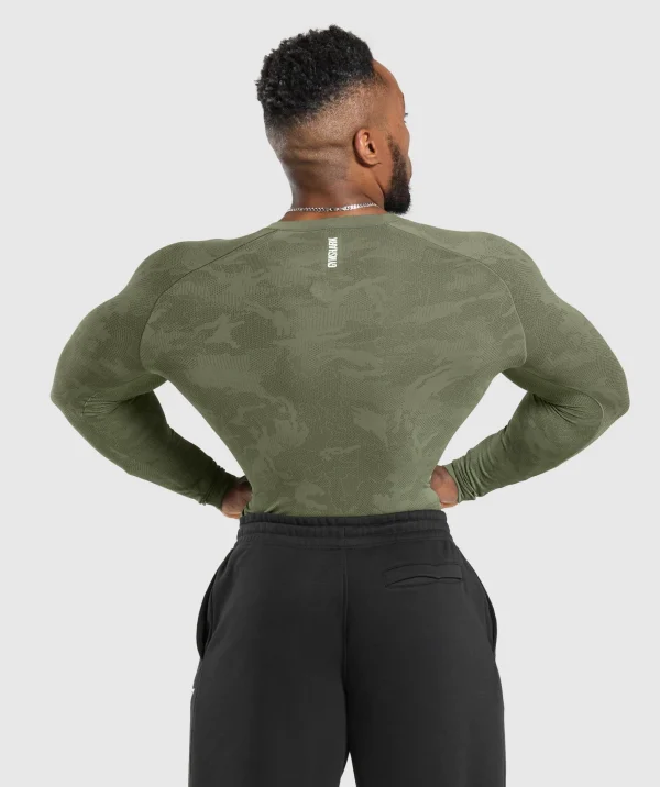 Gymshark T-shirts & Tops*Geo Seamless Long Sleeve T-Shirt CoreOlive/DeepOliveGreen