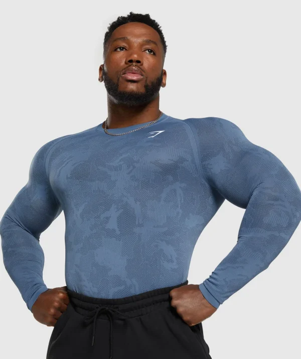 Gymshark T-shirts & Tops*Geo Seamless Long Sleeve T-Shirt FadedBlue/TitaniumBlue