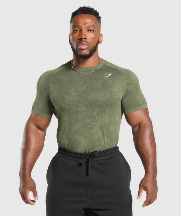 Gymshark T-shirts & Tops*Geo Seamless T-Shirt CoreOlive/DeepOliveGreen