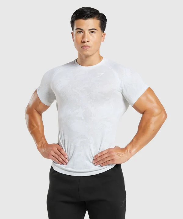 Gymshark T-shirts & Tops*Geo Seamless T-Shirt White/LightGrey