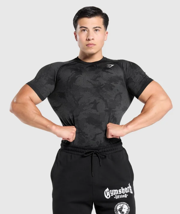 Gymshark T-shirts & Tops*Geo Seamless T-Shirt Black/CharcoalGrey