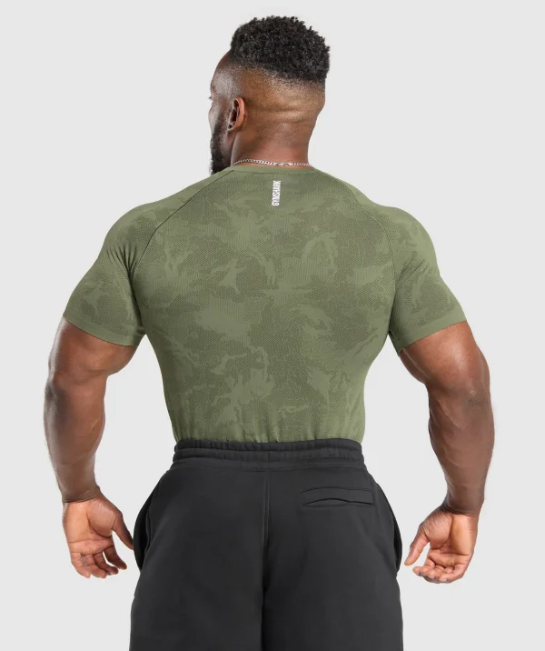 Gymshark T-shirts & Tops*Geo Seamless T-Shirt CoreOlive/DeepOliveGreen