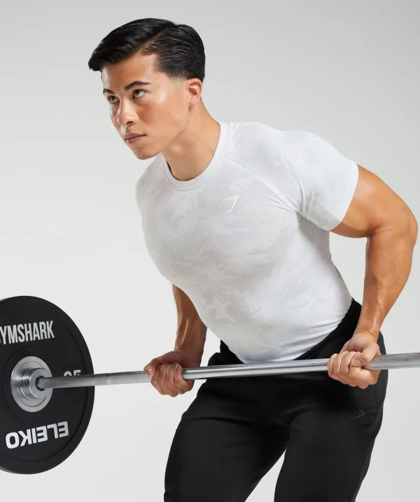 Gymshark T-shirts & Tops*Geo Seamless T-Shirt White/LightGrey