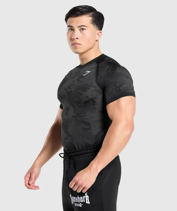 Gymshark T-shirts & Tops*Geo Seamless T-Shirt Black/CharcoalGrey