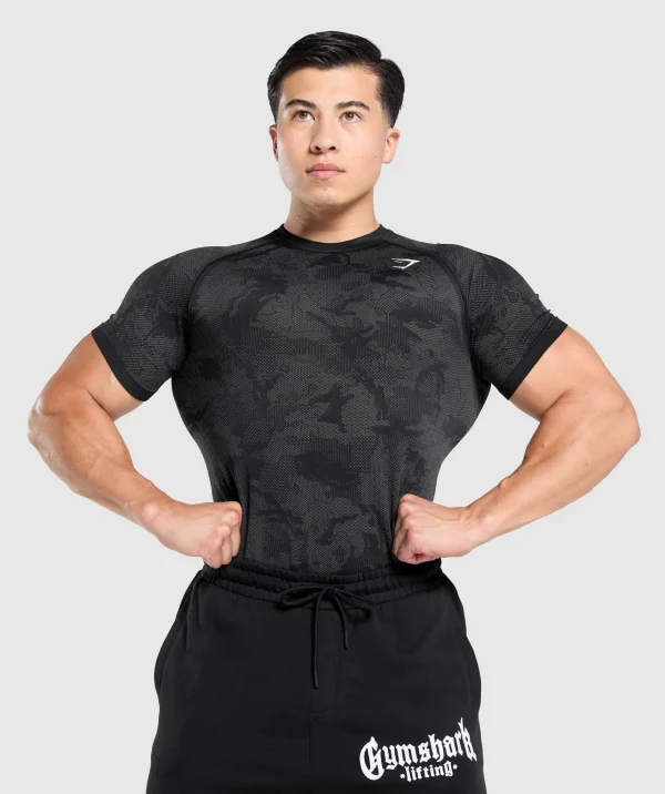 Gymshark T-shirts & Tops*Geo Seamless T-Shirt Black/CharcoalGrey