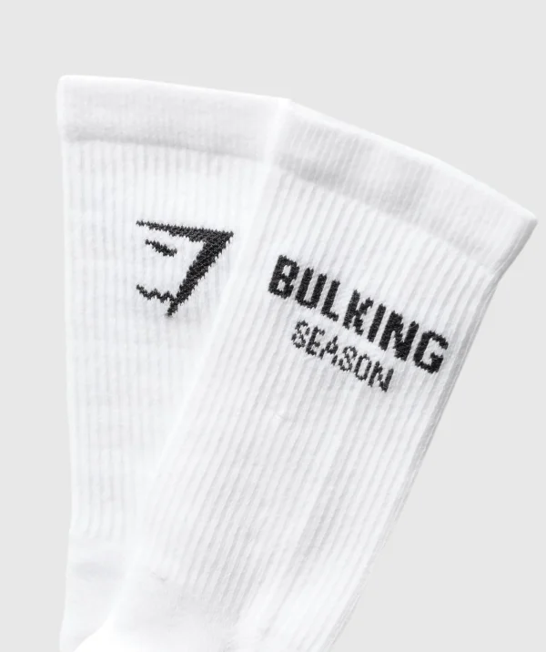 Gymshark Crew Socks*Graphic Bulking Season Crew Sock Single White