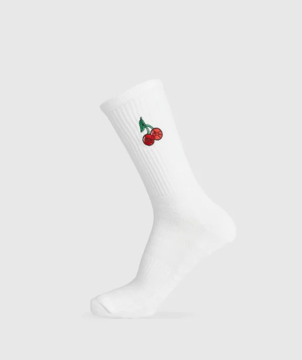 Gymshark Crew Socks*Graphic Cherries Crew Sock Single White