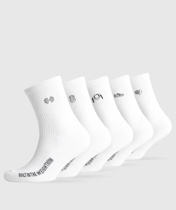 Gymshark Crew Socks*Graphic Conditioning Crew Socks 5pk White